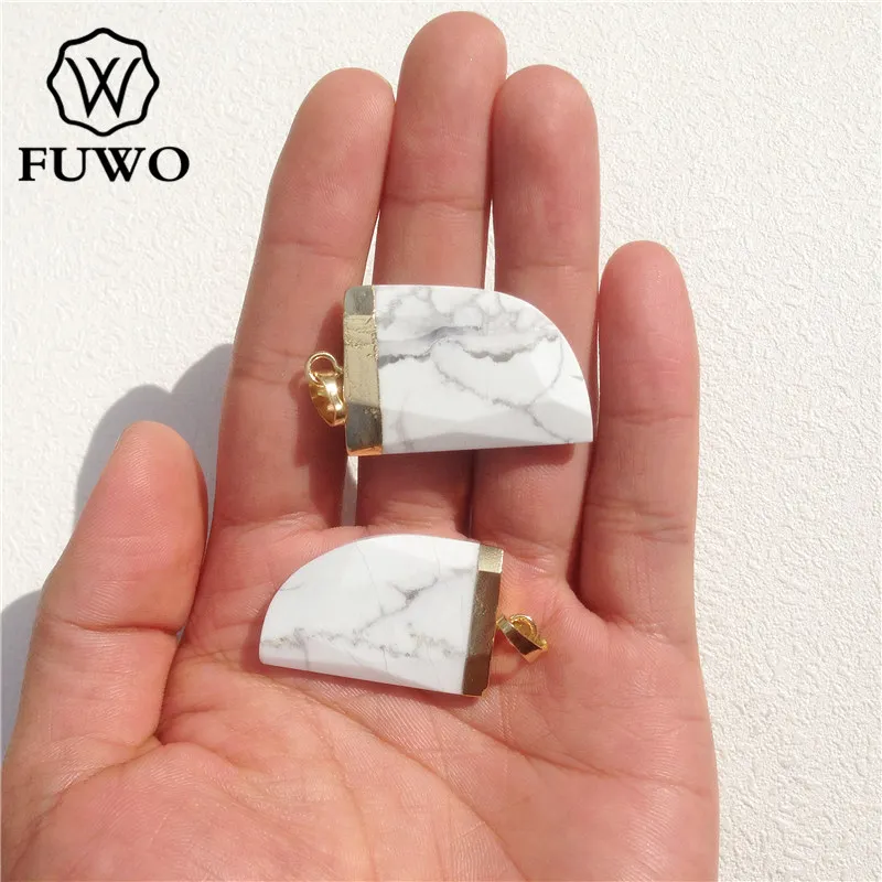 Подвеска FUWO с клыком из белого говлита гальваническим покрытием золота 24K в