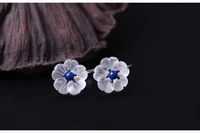 925 sterling silver plum blossom crystal earrings mosaic lapis lazuli flowers ladies earrings