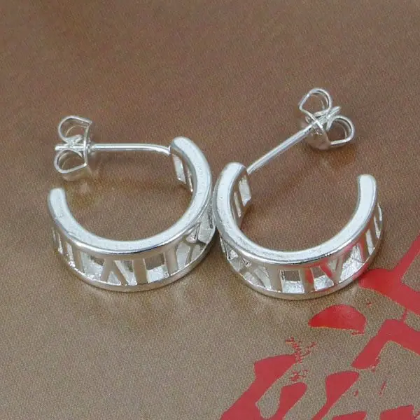 E046 Wholesale Silver plated earrings silver fashion jewelry Half Round Rome Earrings /atrajkyasc | Украшения и аксессуары