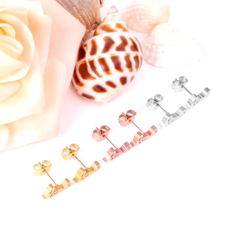 LUXUKISSKIDS 3 пар/лот женские серьги-гвоздики из нержавеющей стали с надписью Love
