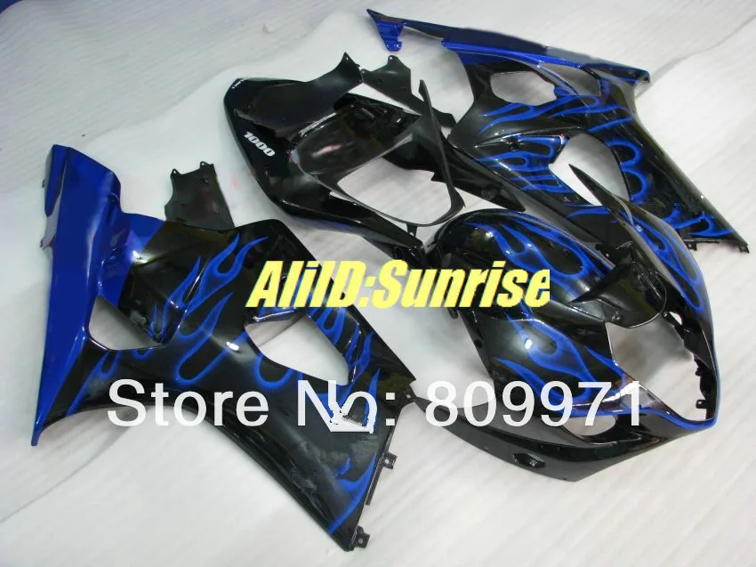 ABS синий цвет пламени черный обтекатель для SUZUKI GSXR1000 2003 2004 GSX R1000 K3 03 04|full fairings|gsxr1000