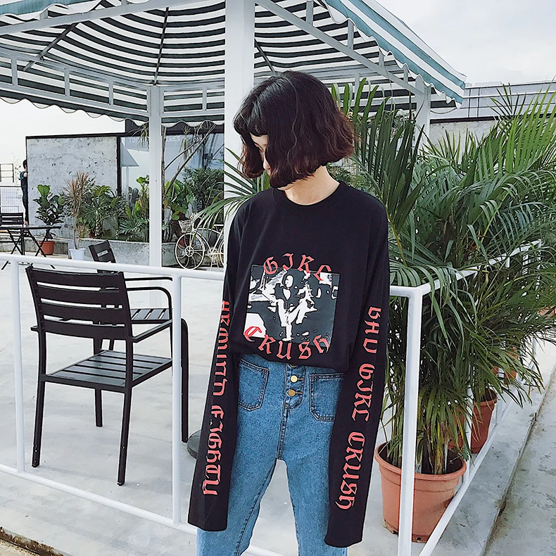 2017 Весна Для женщин модная футболка из хлопка Повседневное с длинным рукавом