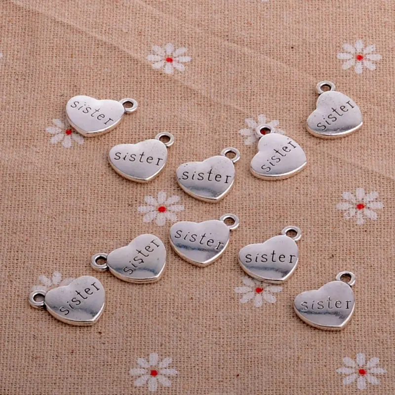 Подвеска в виде сердца сестры 10 шт./лот Шарм для ожерелья браслета аксессуары