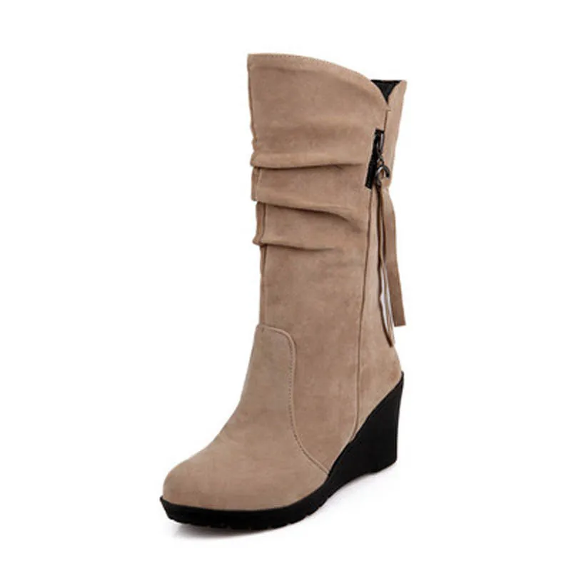 Осень зима женские ботфорты из искусственной замши на каблуке 7 см Женские Сапоги