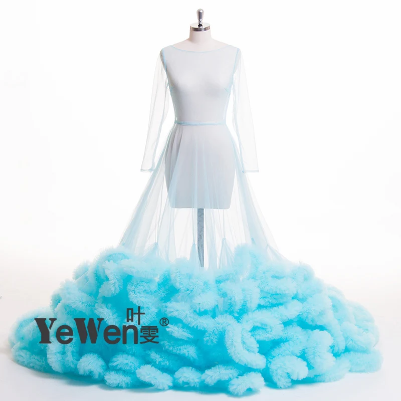 Сексуальное прозрачное облако платье королевский синий свадебное С Длинными