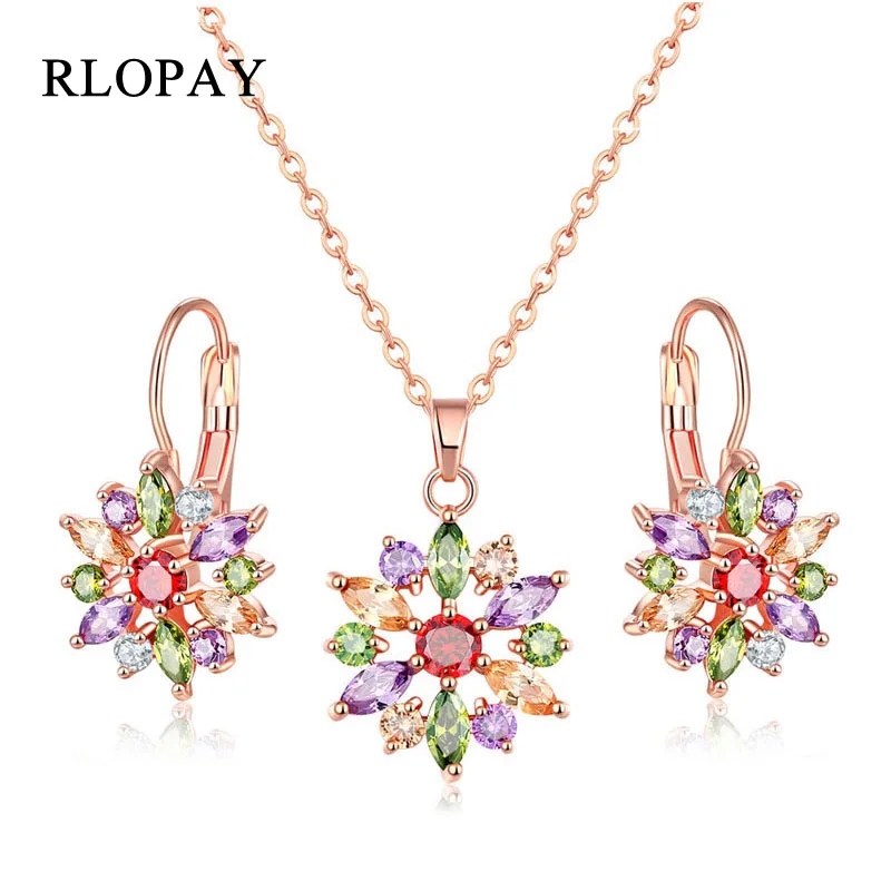RLOPAY женские Уникальные Цветочные Ювелирные наборы ожерелье кулон серьги