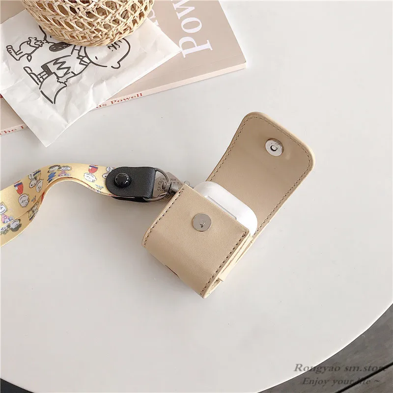 Мультфильм кожаный чехол для Airpods чехол Bluetooth наушники защитный чехол Роскошный милый ремешок для Airpods аксессуары Funda
