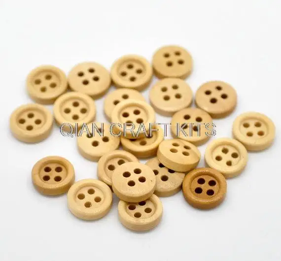 600pcs Round Wood wooden Button Four Hole Natural Colour 11mm | Дом и сад