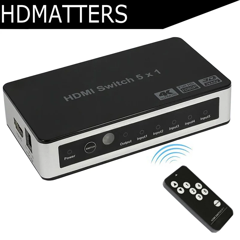 4K HDMI коммутатор 5X1 UHD HDMI Переключатель Селектор 5 в 1 выход с ИК& кабель питания для HD ТВ ПК ноутбук DVD STB Apple tv