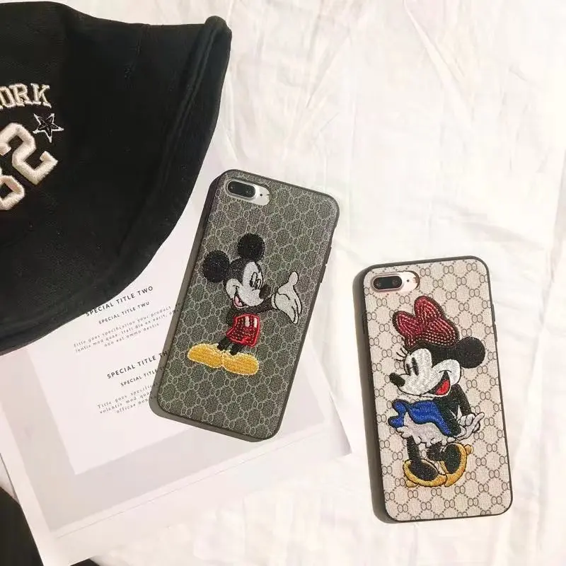 Телефон чехлы для Iphone 7 8 плюс 6 6s Plus X милые Микки и Минни Маус Мышь 3D вышитые