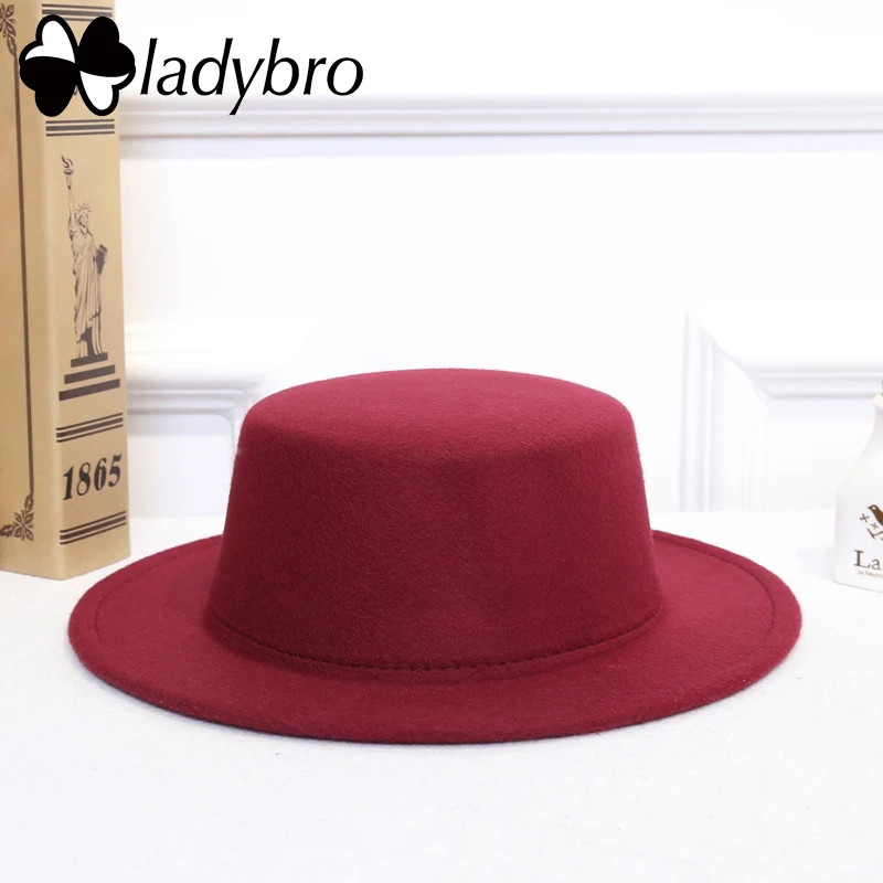 005 Ladybro, имитация шерсти, шляпа для мужчин, плоская шляпа для женщин, фетровая шляпа с широкими полями, фетровая шляпа, женская кепка, Женская кепка, шляпа для женщин - Цвет: 005