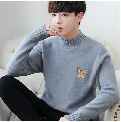 Мужской свитер с высоким воротником Zogaa теплый вышивкой в Корейском стиле Осень