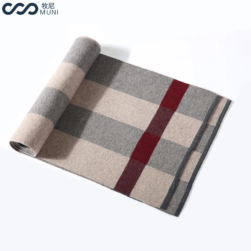 MUNI Wool Scarf Men Fashion Winter Striped Business Luxury Brand High Quality Warm Patchwork Scarves Gift | Аксессуары для одежды