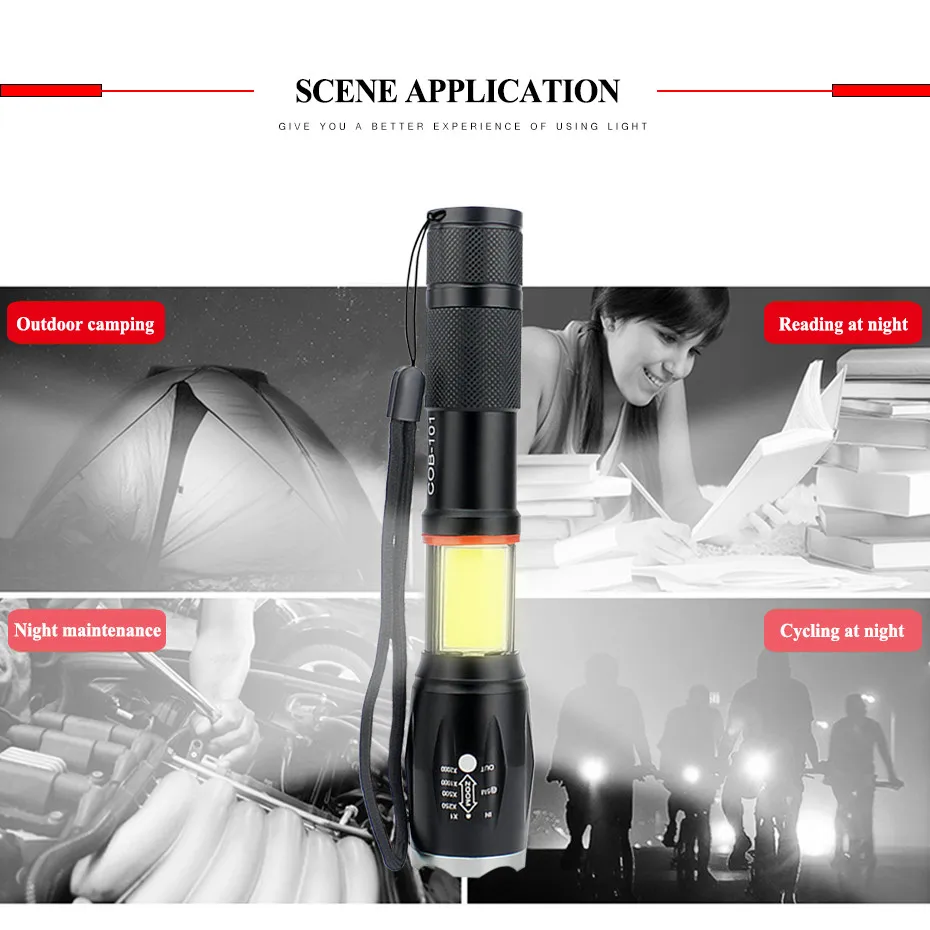 Масштабируемый фонарик светодиодная лампа перезаряжаемая батарея 18650