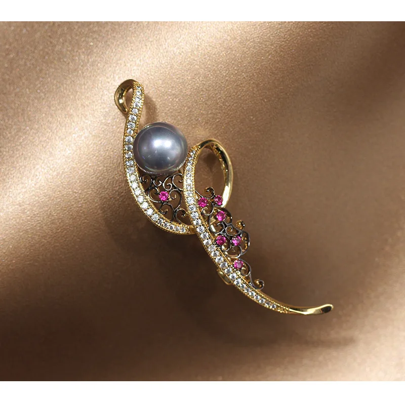 Fashion new retro simple inlaid rhinestone two-color pin imitation pearl brooch men and women with the same accessories BA0129 | Украшения