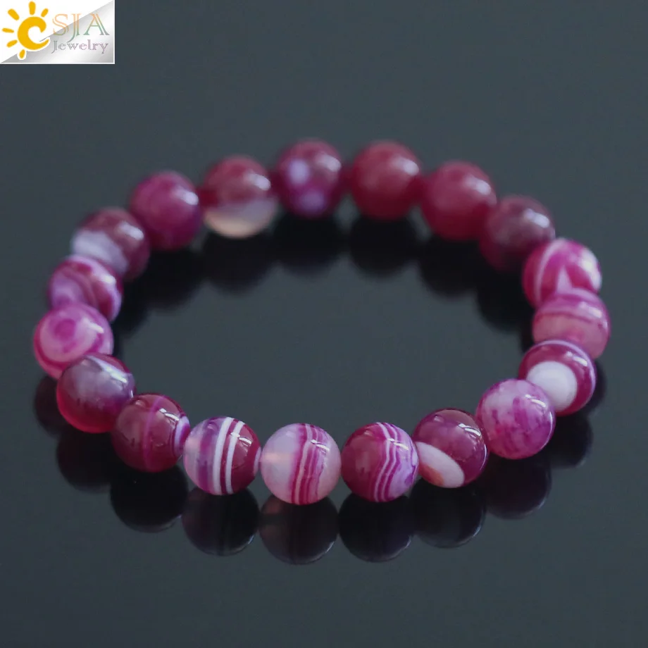 Женский растягивающийся браслет CSJA 10 мм розово красный цвет круглые бусины в