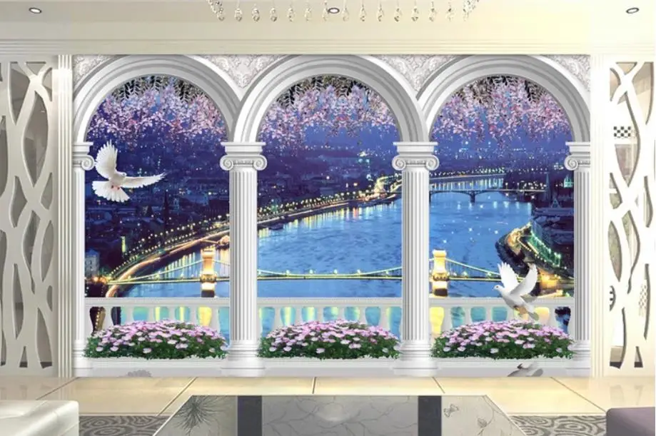 Wallpaper European arch Beautiful view from the window Living Room Bedroom Non-woven Mural Waterproof Wall papers Home Decor |