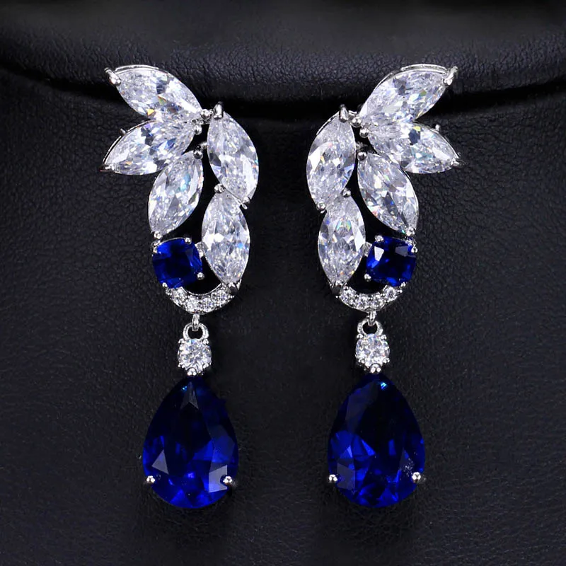 blue CWWZircons Великолепные Камни из Кубического Циркония Большие длинные желтые Висячие серьги для женщин белые золотые для ушей ювелирные изделия CZ389 - Окраска металла: blue