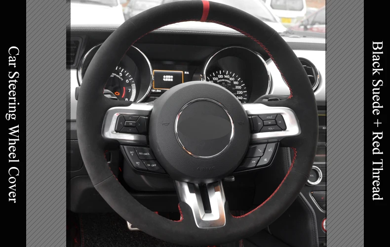 LQTENLEO черная замша DIY Ручная сшитая крышка рулевого колеса автомобиля для Ford Mustang- Mustang GT GT350R