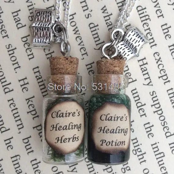 

12pcs/lot Clarie's Healing Herbs Healing Potion Bottle Necklace Pendant inspired by Outlander