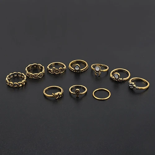Bluelans 10Pcs/Set Retro Boho Elephant Flower Moon Above Knuckle Midi Finger Ring Jewelry | Украшения и аксессуары