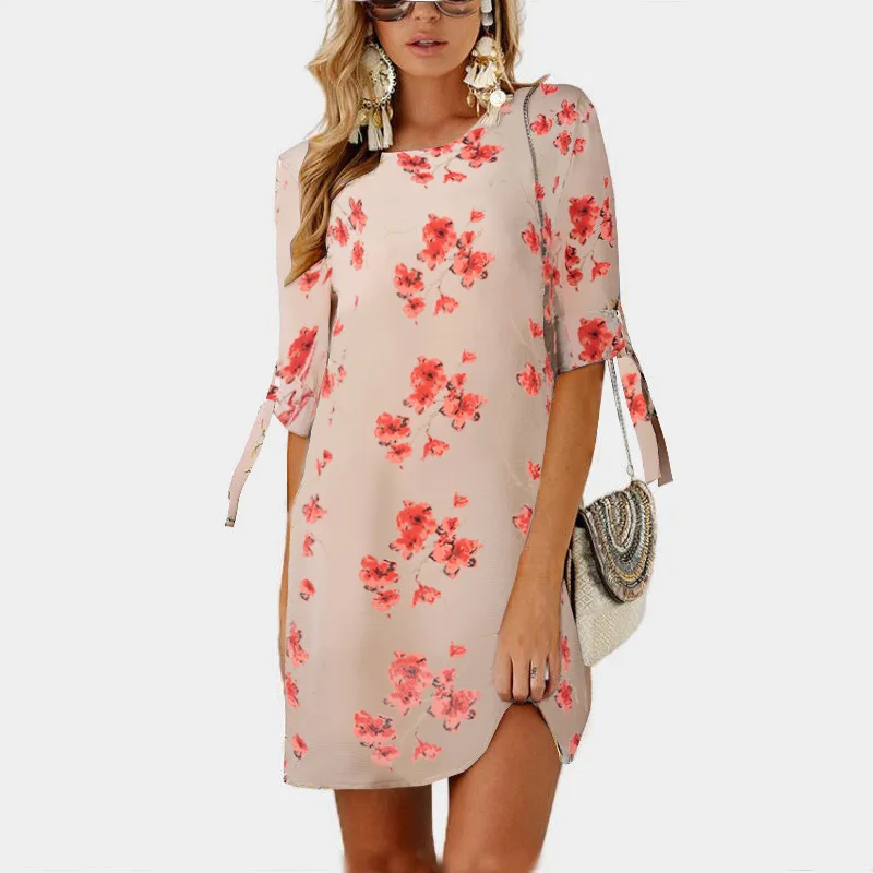 Женское летнее платье 2019 винтажное богемное цветочное Туника шифоновое Пляжное