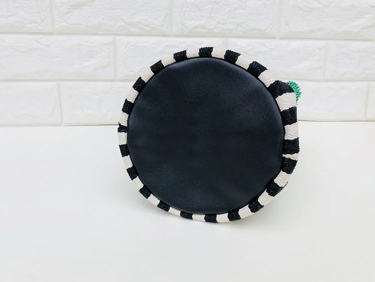 

LilyHood Striped Canvas Shoulder Bag Female Cute Sweet Kawaii Black and White Striped Pom Pom Bucket Top Handle Crossbody Bag