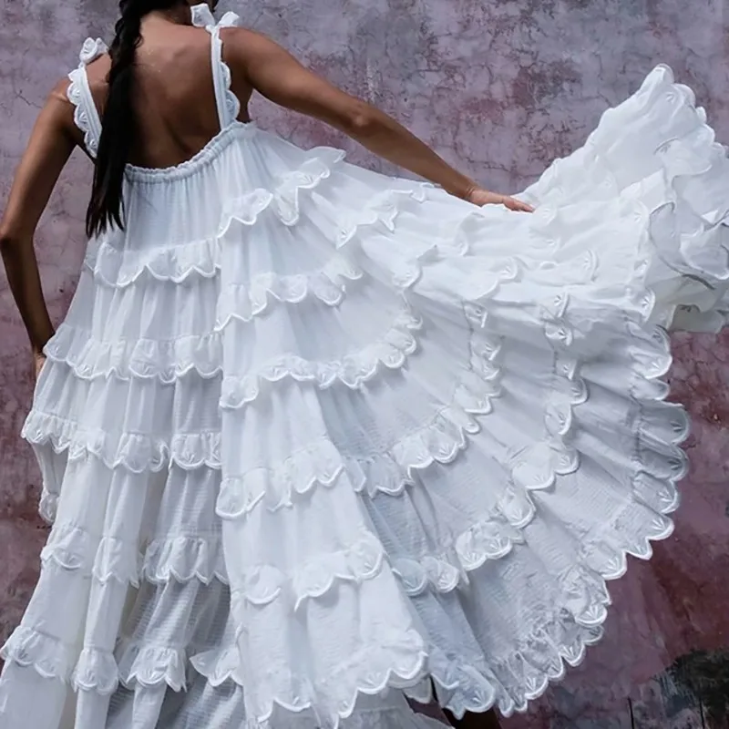 TWOTWINSTYLE Элегантное Белое Женское платье с открытыми плечами без рукавов оборками