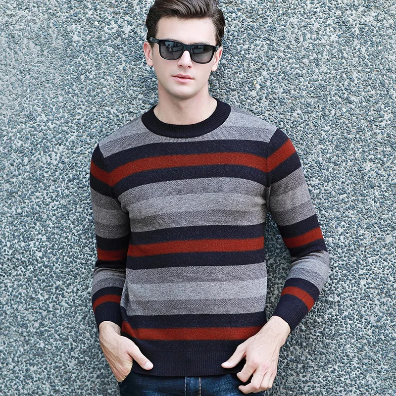 MACROSEA Men's Thick Striped Pullovers Sweater Autumn&ampWinter Male's Long Sleeves O-Neck Sweaters Warm 8092 | Мужская одежда