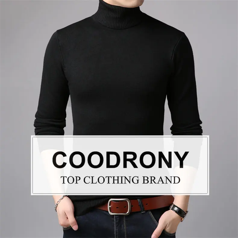 COODRONY, мужские свитера, кашемировый хлопковый свитер, Мужская мягкая трикотажная одежда, Зимняя Толстая теплая водолазка, шерстяной пуловер для мужчин 91011