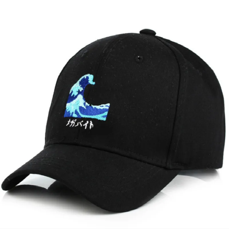 wave black Мода папа шляпа для мужчин хлопок вышивка K Поп Бейсбол кепки хип Snapback шапка-Кепка унисекс рэп бейсболка Боб Прямая - Цвет: wave black