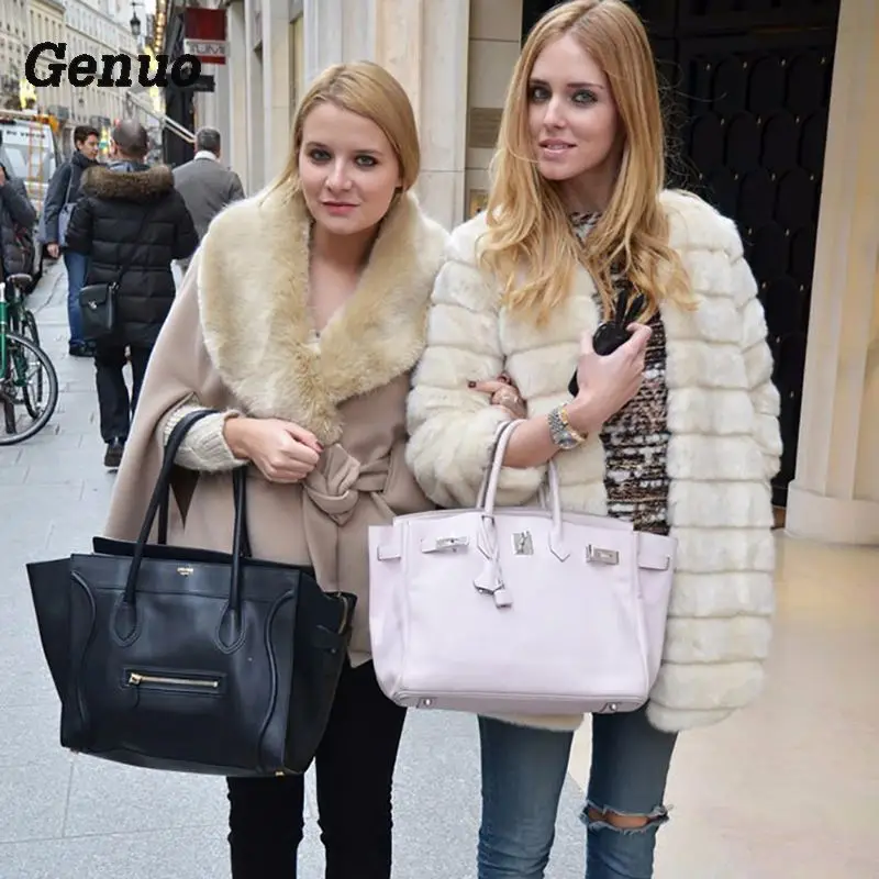 

Genuo Women Faux Fur Coat Winter Casual Loose Fur Jacket Pockets O Neck Warm Overcoat Women Long Sleeve Casaco Coat Plus Size