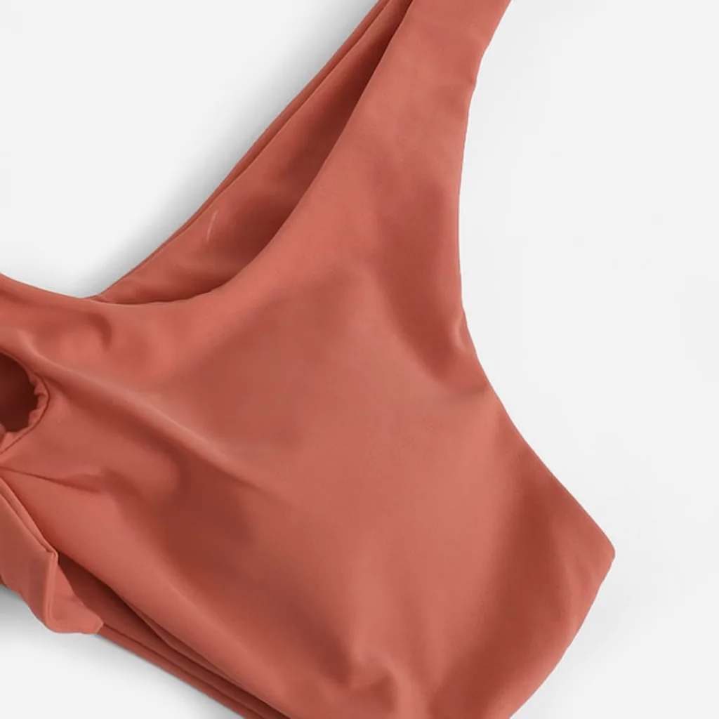 Женский раздельный купальник-бикини с бантом пуш-ап купальный костюм однотонный