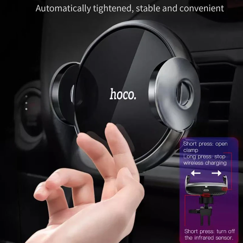 HOCO Автомобильный держатель для телефона с беспроводным зарядным устройством, автомобильный держатель для быстрой зарядки, автоматический зажим, длинная рукоятка, автомобильный держатель на лобовое стекло
