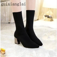 womens shoes spring and autumn new stovepipe high heeled elastic boots tube socks boots increased sexy wool boots