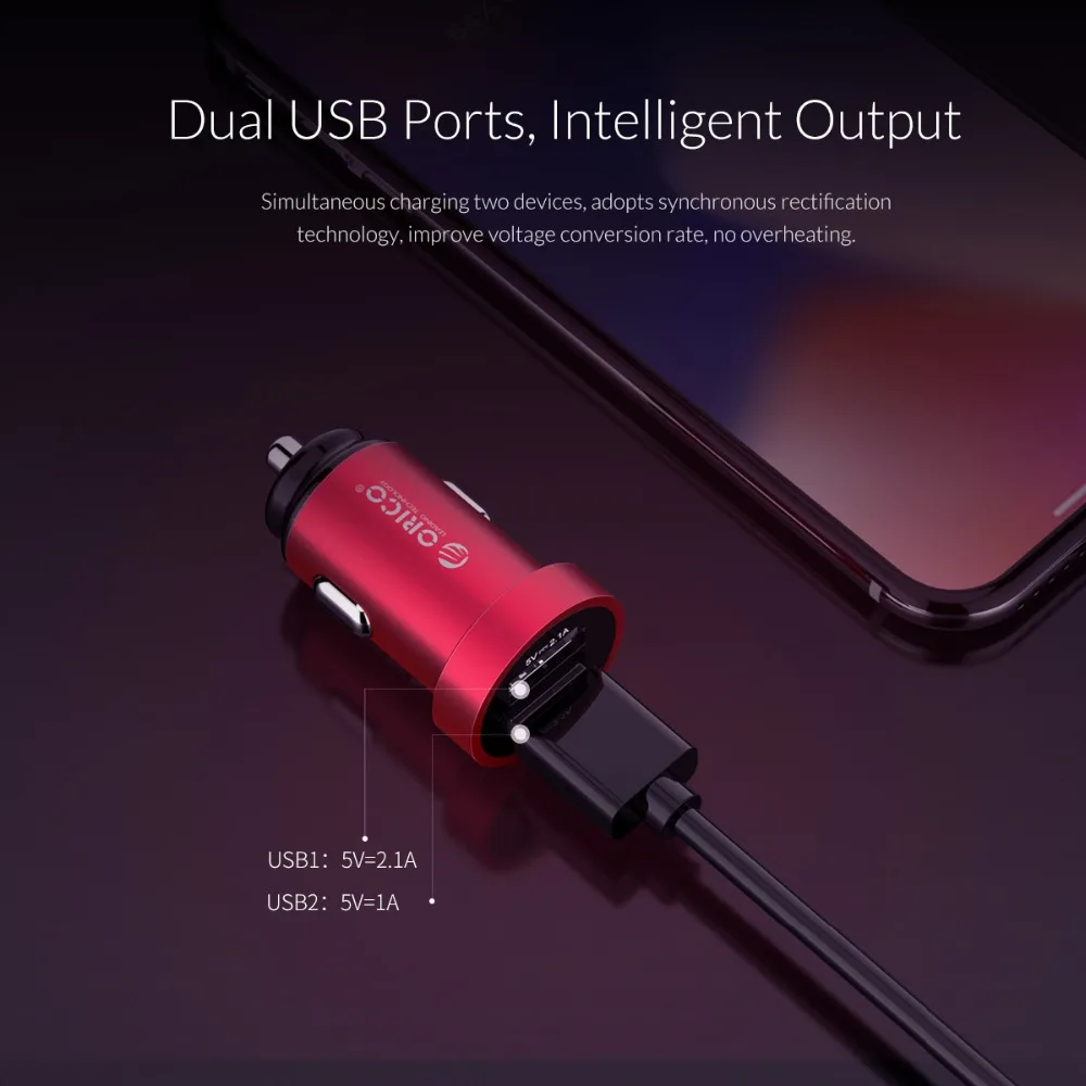 ORICO Mini Dual USB Автомобильное зарядное устройство для телефона 5V2. 1A зарядка мобильного телефона для iPhone X быстрое USB зарядное устройство адаптер для samsung Xiaomi
