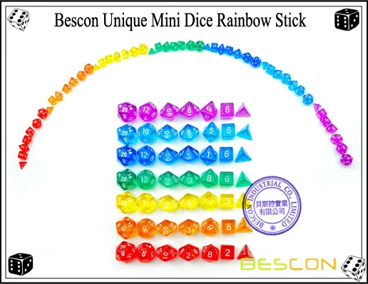 Bescon 49 шт радужные драгоценные камни мини многогранные кости набор в длинной трубке, радужные Подземелья и Драконы РГП кости 7X7 шт, мини драгоценные кости набор
