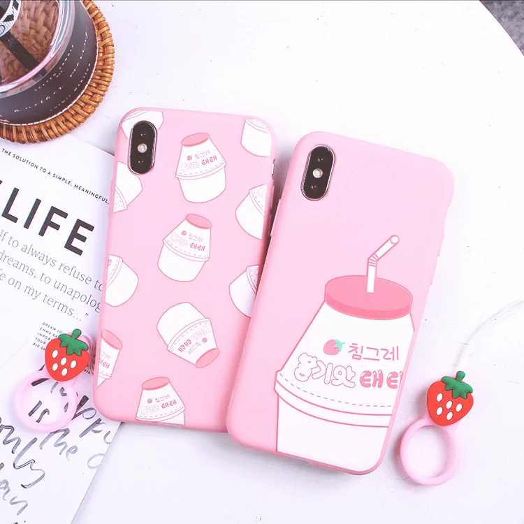SAM S10 plus Pink girl Case cute Strawberry cover For Samsung S9 S8 / Note 8 /9 cartoon silicone soft Back Cover+Ring |