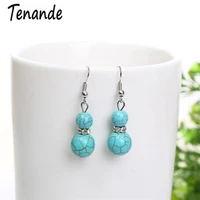tenande gypsy silver color retro jewelry femme crystal natural stone beads gourd drop earrings for women bohemian accessories