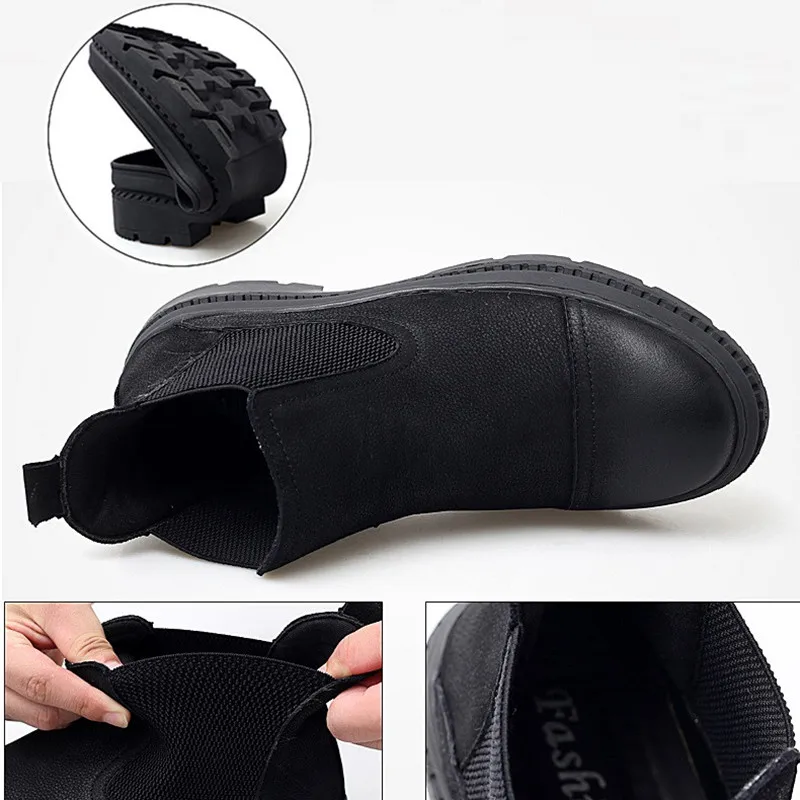 Plus Size 38-47 Chelsea Boots Men Winter Shoes Black Genuine Leather Thick sole Mens Footwear Warm Plush nonslip snow boots