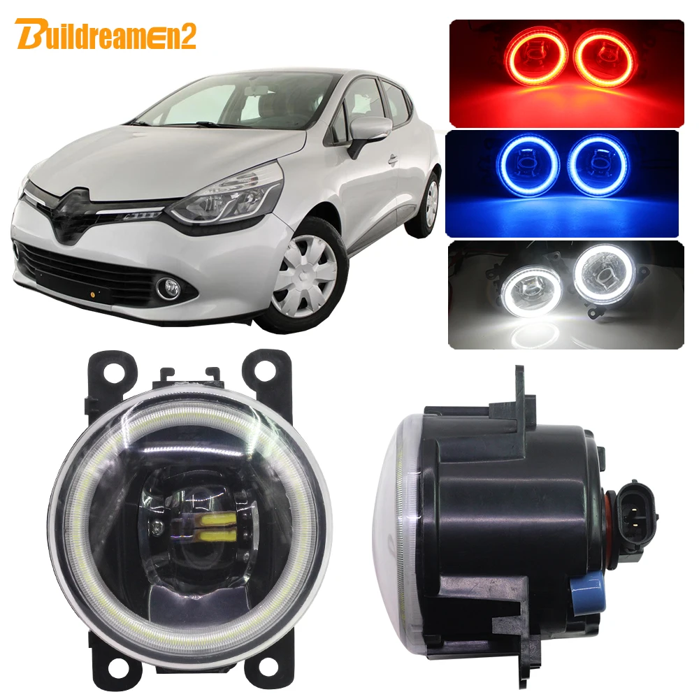 Buildreamen2 для Renault Clio Характеристическая вязкость полимера автомобиля 4000LM светодиодный туман светильник Комплект фильтров объектива Ангел глаз DRL 12V 2012 2013