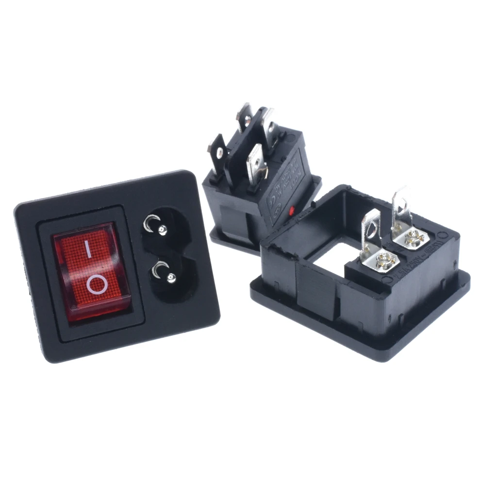 IEC320 C8 AC 2.5A 250V power Cord Inlet socket receptacle with red light rocker switch for Computer Amplifier | Электроника