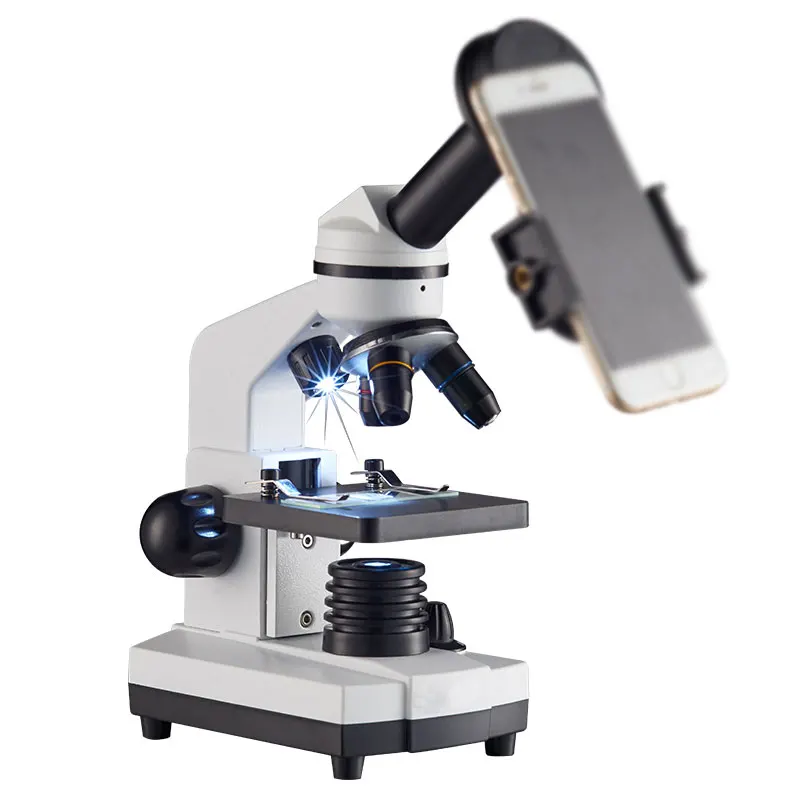 80X-1600X Биологический микроскоп профессиональный Монокуляр Homeschool Студенческий микроскоп светодиодный с подсветкой