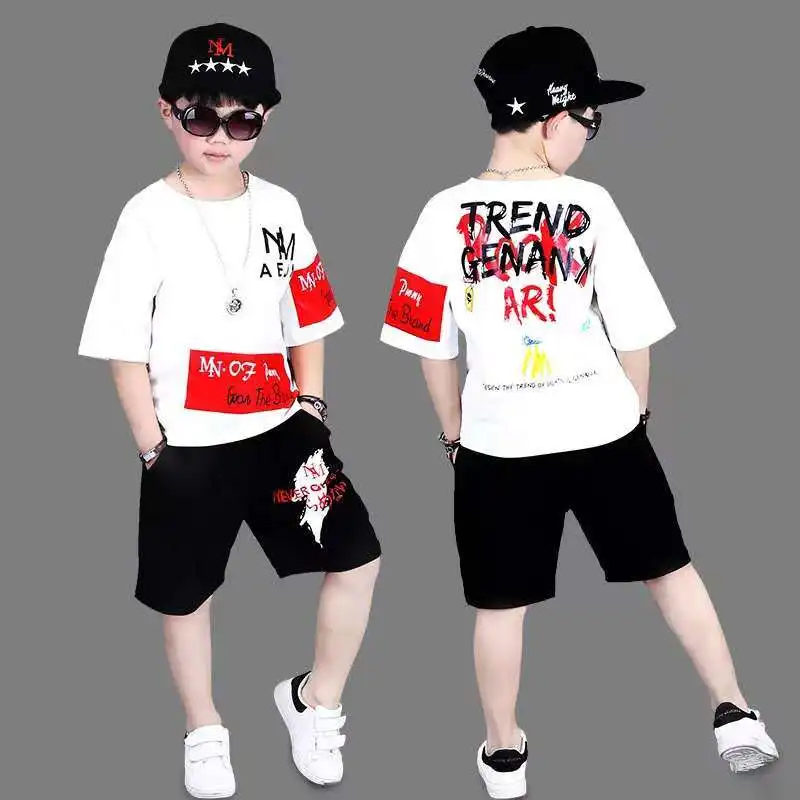 Boys' summer suit 2019 new set cuhk children's edition Korean sports short sleeved shorts two-piece | Детская одежда и