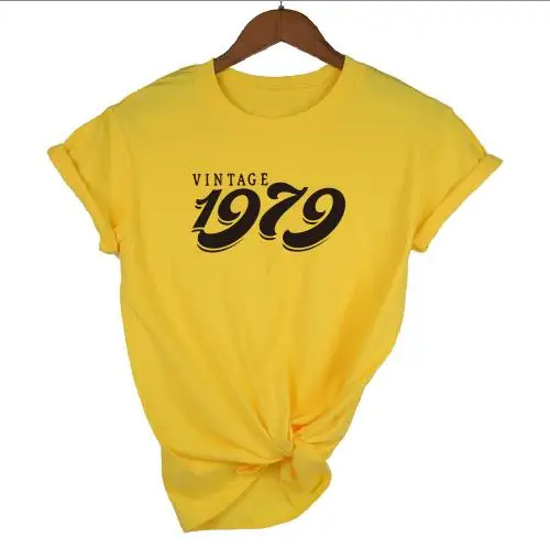 Okoufen/Винтажная Футболка 1979, 40-я футболка на день рождения, женский топ с буквенным принтом, вечерние женские топы с коротким рукавом, летняя Прямая поставка