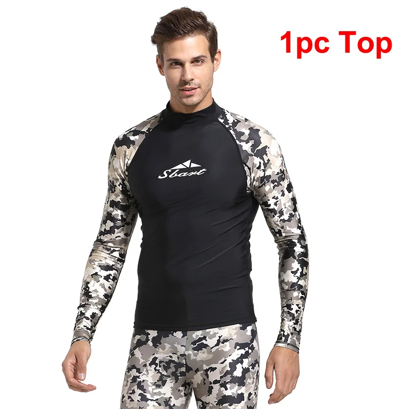 7041C Top Мужские Базовые скины UPF 50+ с длинным рукавом Рашгард рубашка Леггинсы Рашгард одежда для плавания купальный костюм УФ погружение кожа плавание камуфляж принт - Цвет: 7041C Top