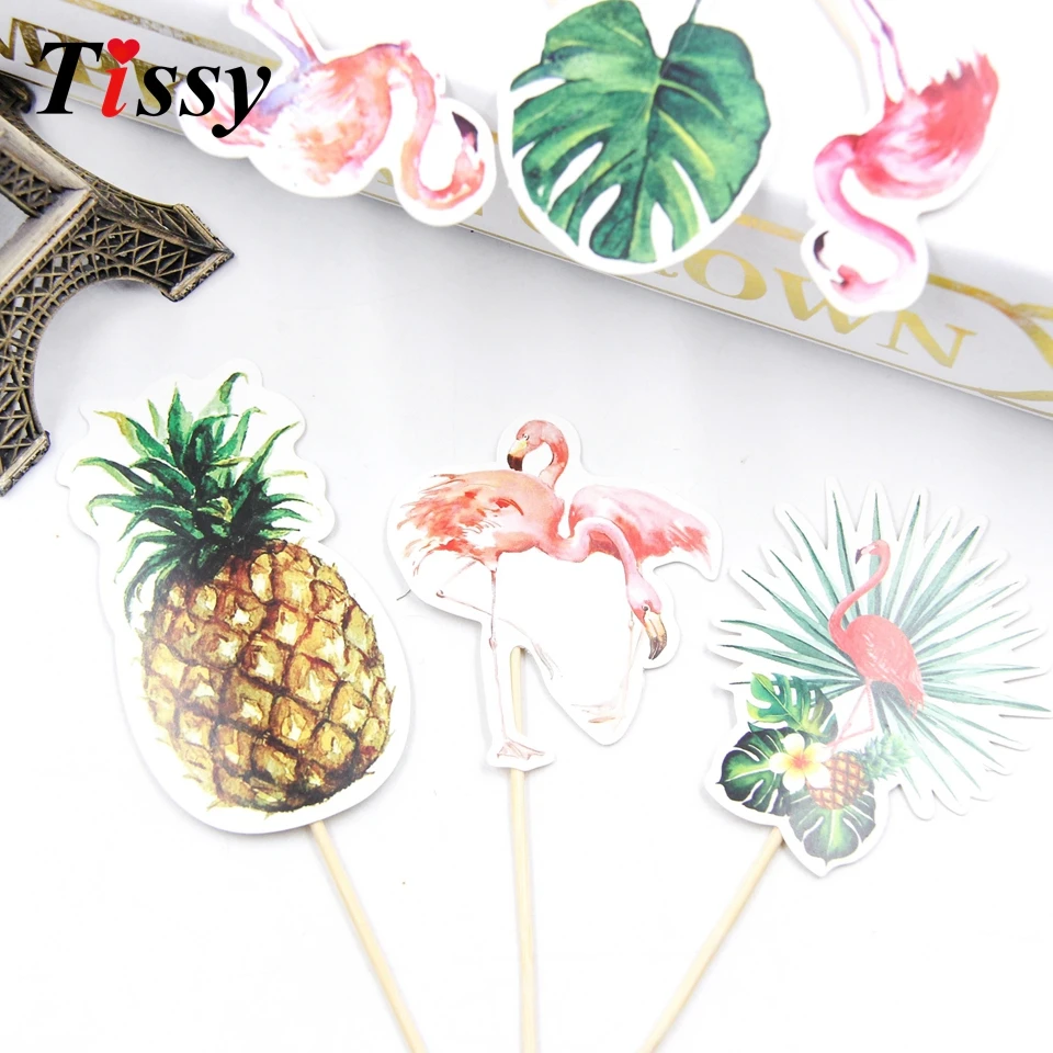 24pcs/lot DIY Pineapple Flamingo Theme Party Cake Toppers Wedding Birthday Decorations Kids Adult Cupcake Paper Supplies | Дом и сад