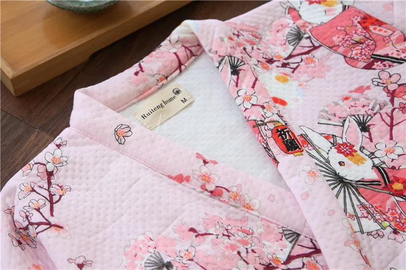 Милый кролик утолщаются хлопок кимоно халаты для женщин зима Корея с длинным рукавом пижамы Повседневная японская Пижама Халат для женщин