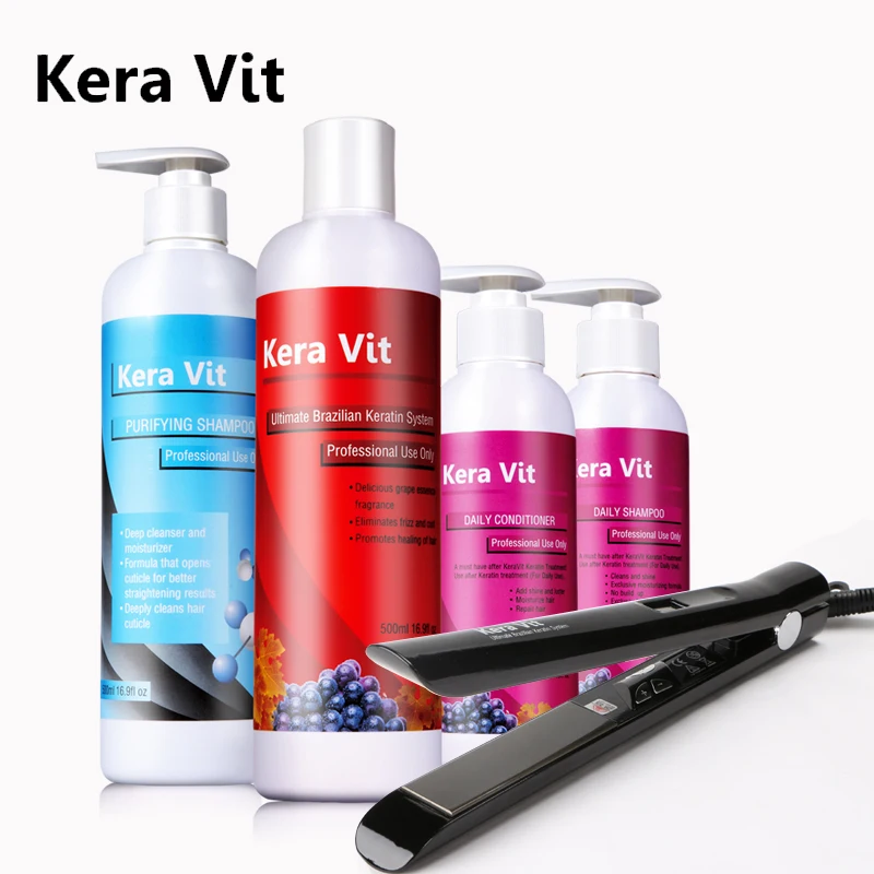 500ml Keravit Brazilian Keratin Hair Treatment+500ml Purifying Shampoo+250ml Daily Shampoo and Conditioner+Hair Flat Iron Tool