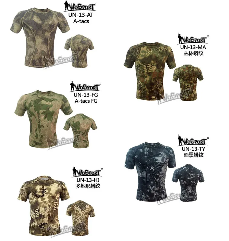 WOSPORT тактическая камуфляжная быстросохнущая футболка с короткими рукавами